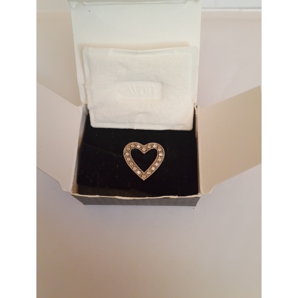 Avon Sparkling Heart Pin Silver Tone Clear Rhinestones Signed